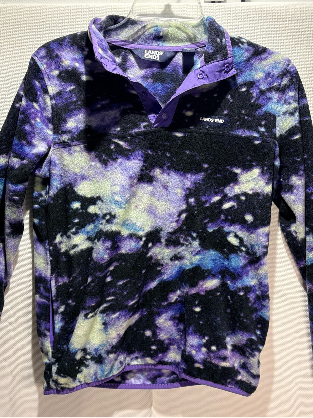 Lands' End Men's Purple & Black Tie-Dye Zip Fleece Pullover